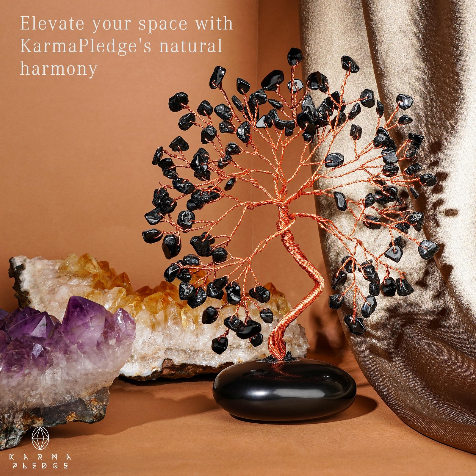 Black Obsidian Crystal Tree of Life Gifts for Women, Home and Office Desk Dec…