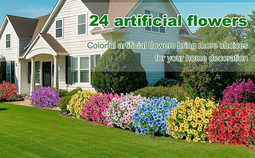 24 Bundles Artificial Flowers for Outdoors Fake Silk Flowers UV Resistant Faux