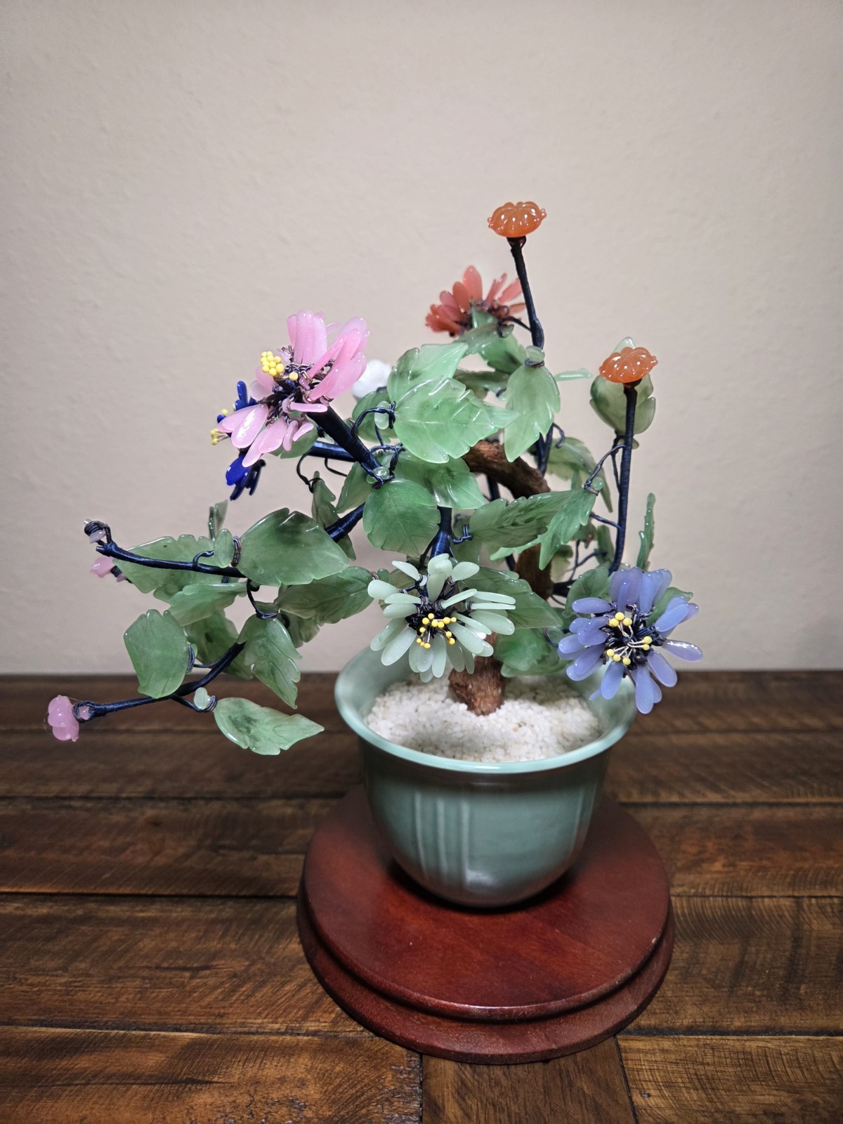 Vintage Chinese Jade & Glass Bonsai Trees – Matching Pair