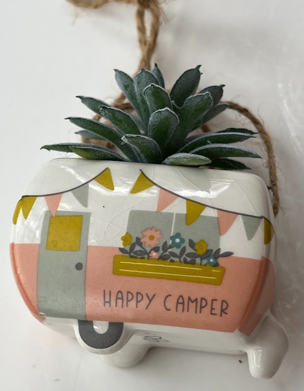 NIB ~ KARMA ~ CERAMIC “CAMPER” SHAPED HANGING SUCCULENT POT ~ 1 or ALL ~ 1+ SHIP