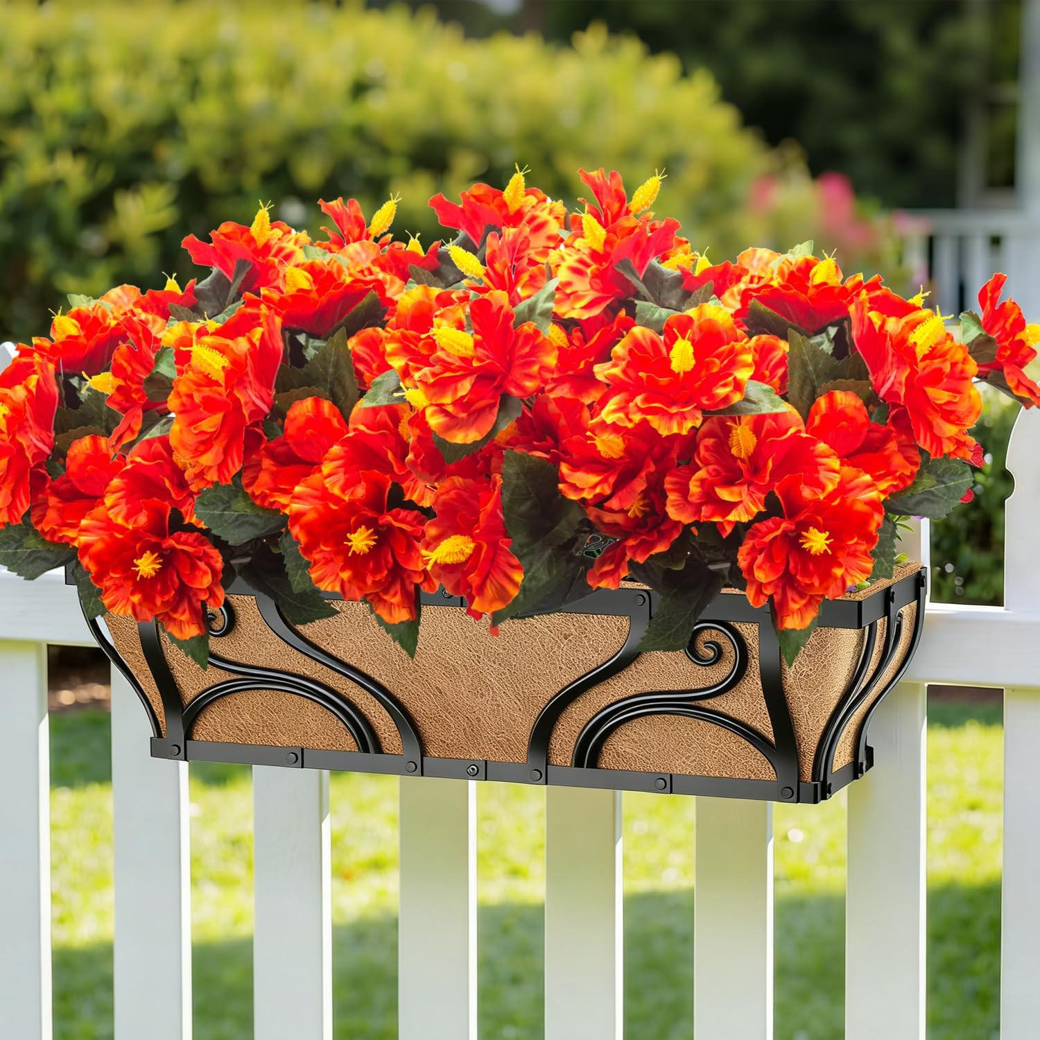 UV Resistant Artificial Hibiscus Flowers – 5 Bundles for Outdoor Decor (Orange)