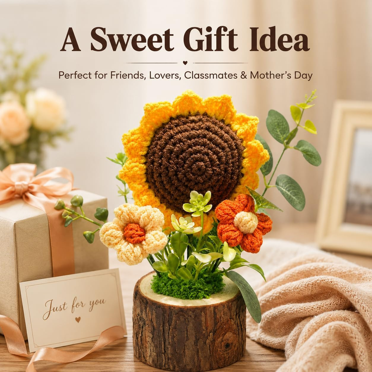 Handmade Crochet Knitted Sunflower Bouquet Creative Knitted Potted Plant Mini Cu
