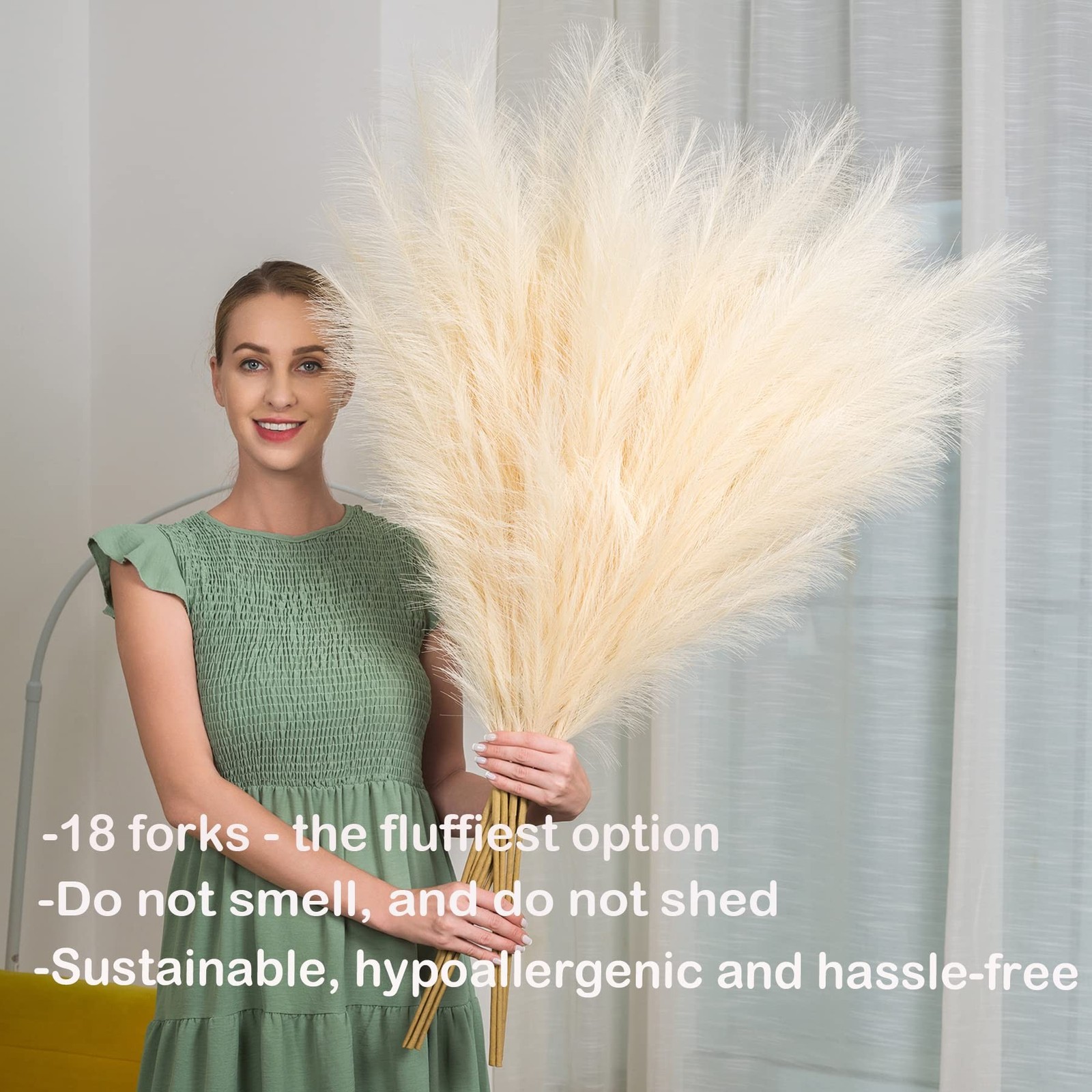 Faux Pampas Grass 6 Stems, Artificial Pampas Grass – 43 inch Total Extra Larg…