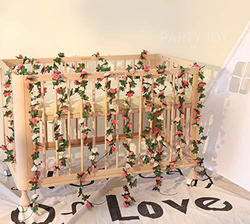 PARTY JOY 5pcs 41Ft Flower Garland Fake Rose Vine Artificial Flowers Hanging