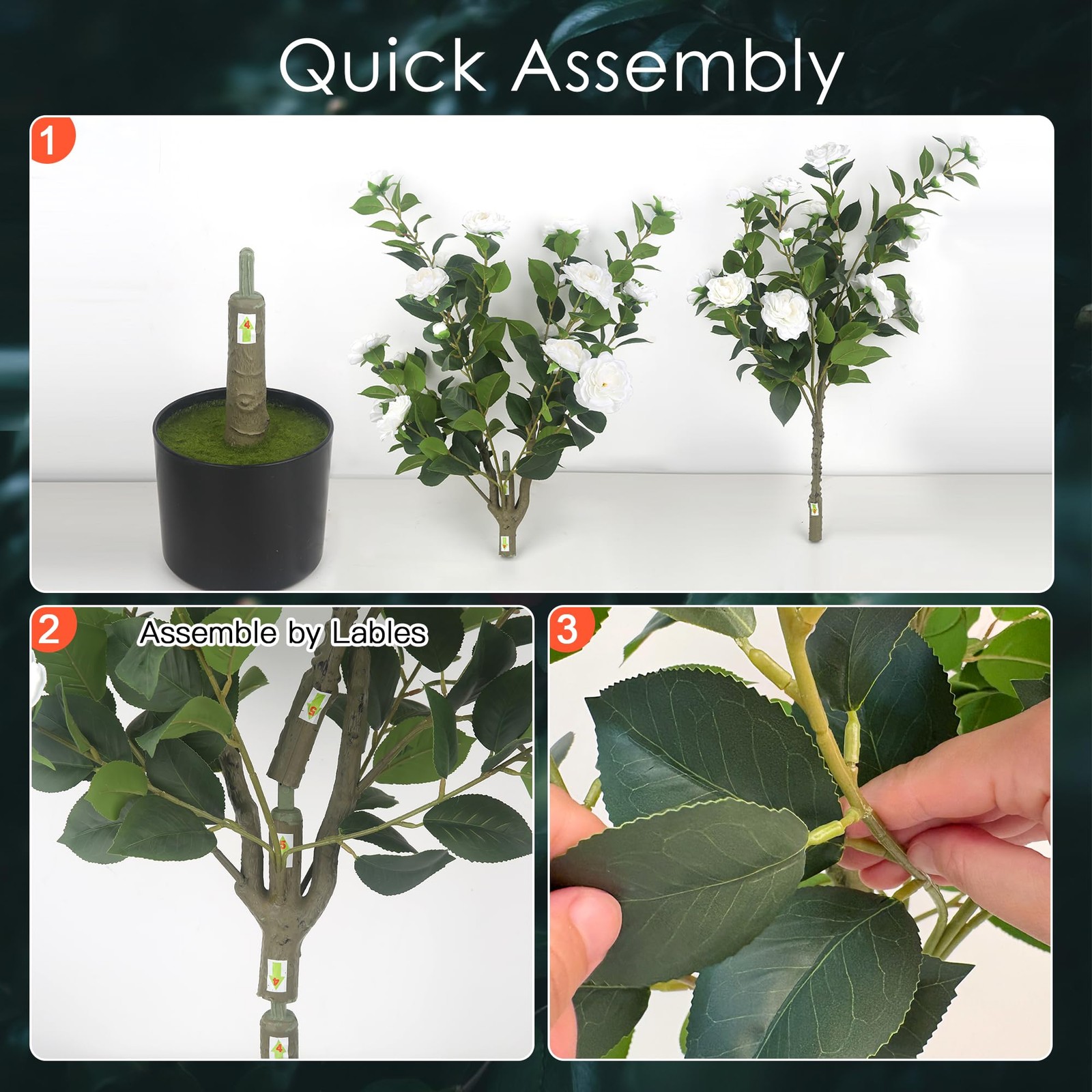 1Pack 47.24″/3.94FT Artificial Camellia Trees with 36 White Flowers in Pots –…