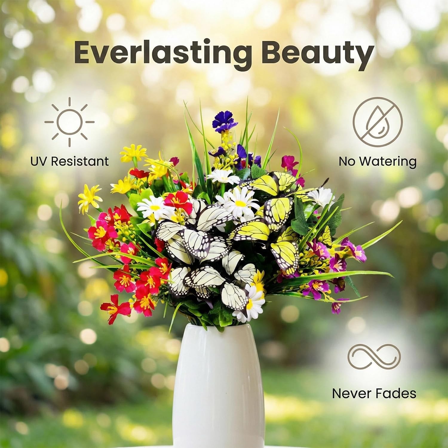 Artificial Flowers for Outdoor, 12 Bundles UV Resistant Faux Silk Daisy Flowe…