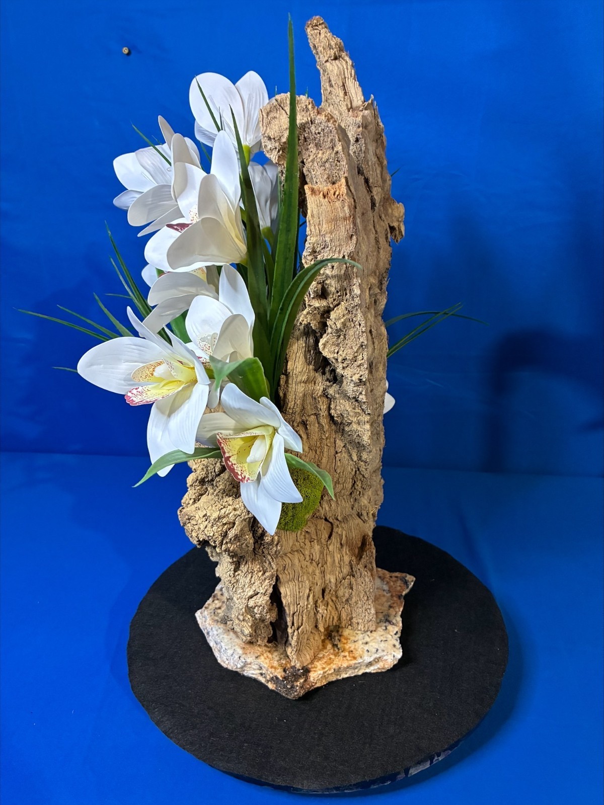 Orchid Artificial Plant Home Arrangement Marble Base Natural Bark Handmade