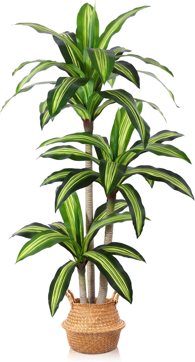 5 Ft Dracaena Faux Tree with Woven Basket for Home & Office Decor