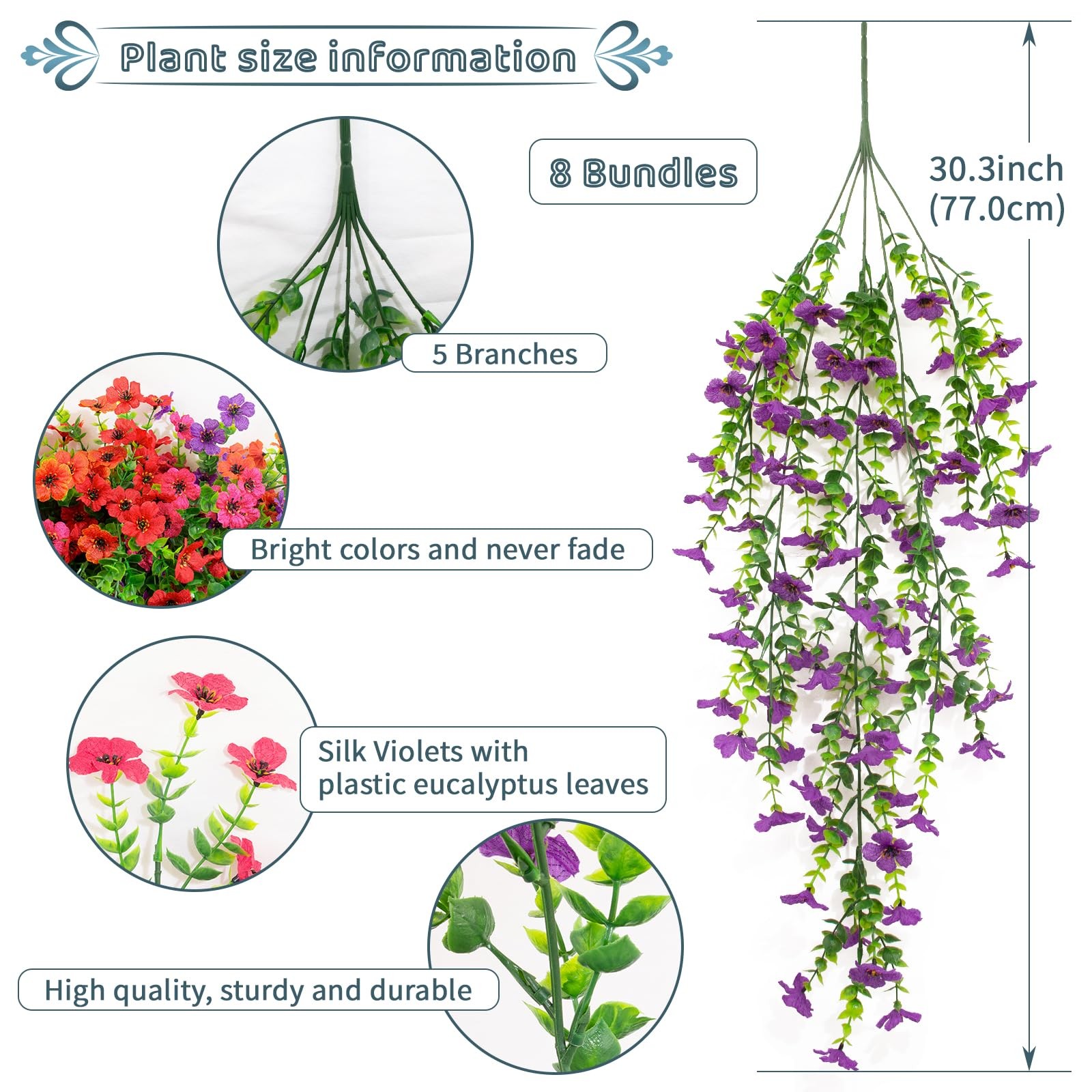 8 Pack Mix Color Artificial Hanging Flowers Silk Colorful Daisy for Fake Plan…