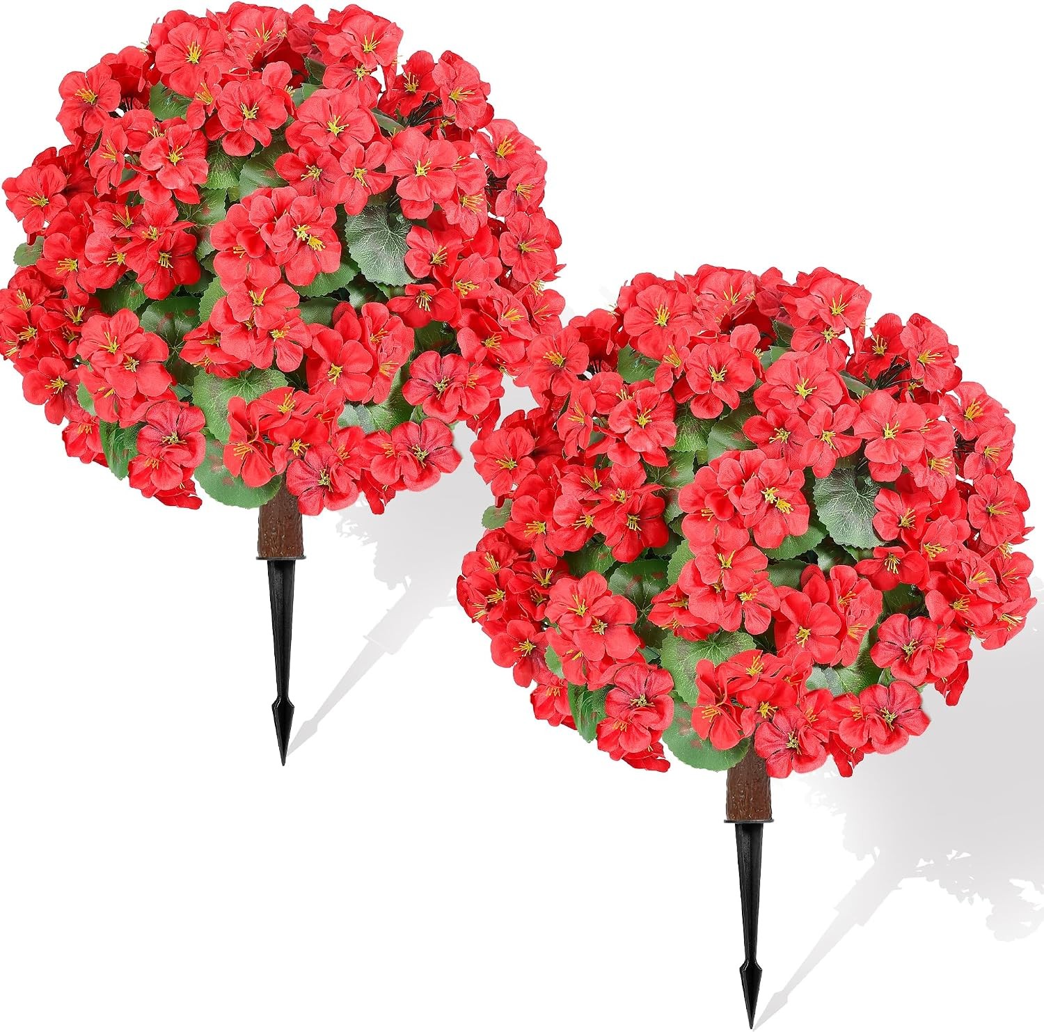 2 Set 24″ Artificial Geraniums with Stakes Outdoor, UV Resistant Artificial