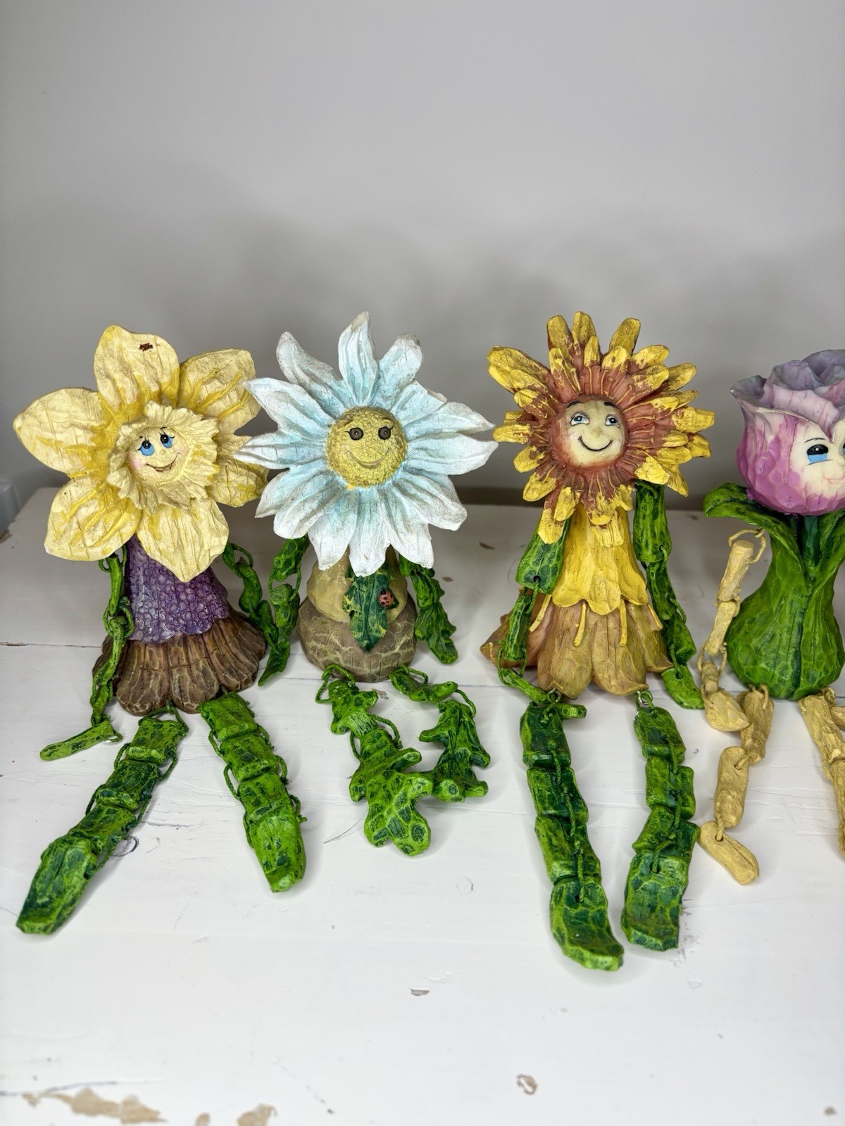80’s Set of 7 Resin Multicolor Vintage Anthropomorphic Flower Shelf Sitters