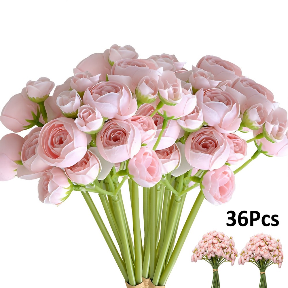 36Pcs Artificial Ranunculus Bunch Flowers Bouquet Wedding Home Floral Vase Decor