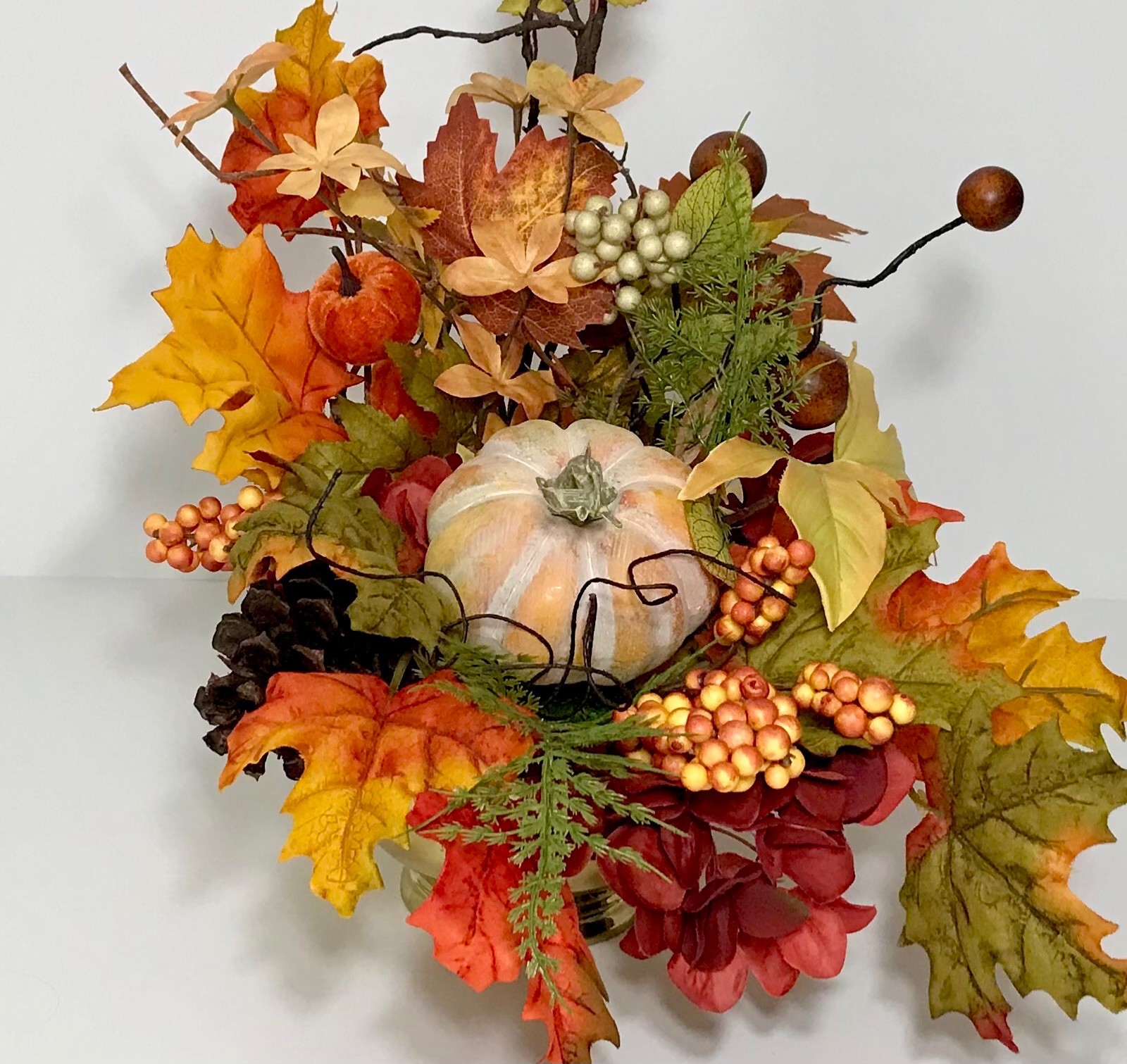 MODERN FALL HARVEST ARRANGEMENT BRASS CONTAINER THANKSGIVING CENTERPIECE TABLE