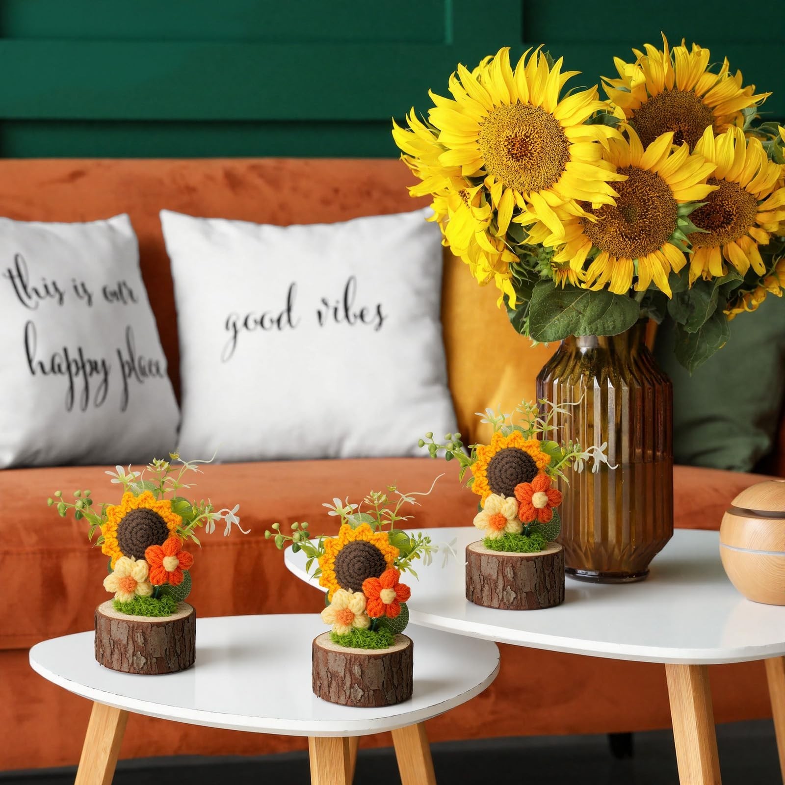 10 Pcs Handmade Sunflower Crochet Flowers Bouquet – Summer Gift, Mini Floral Dec