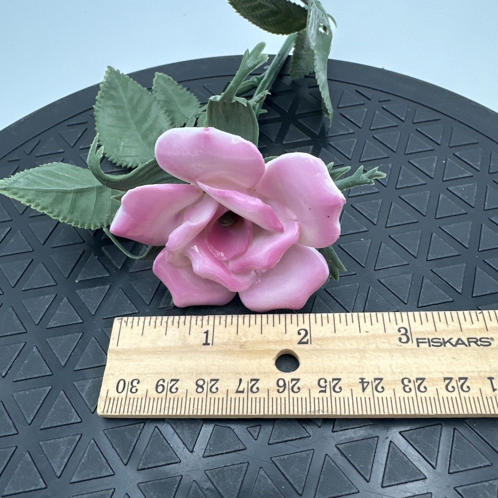Vintage Porcelain Flower Pink Rose Long Stemmed Plastic Stem Leaves Japan