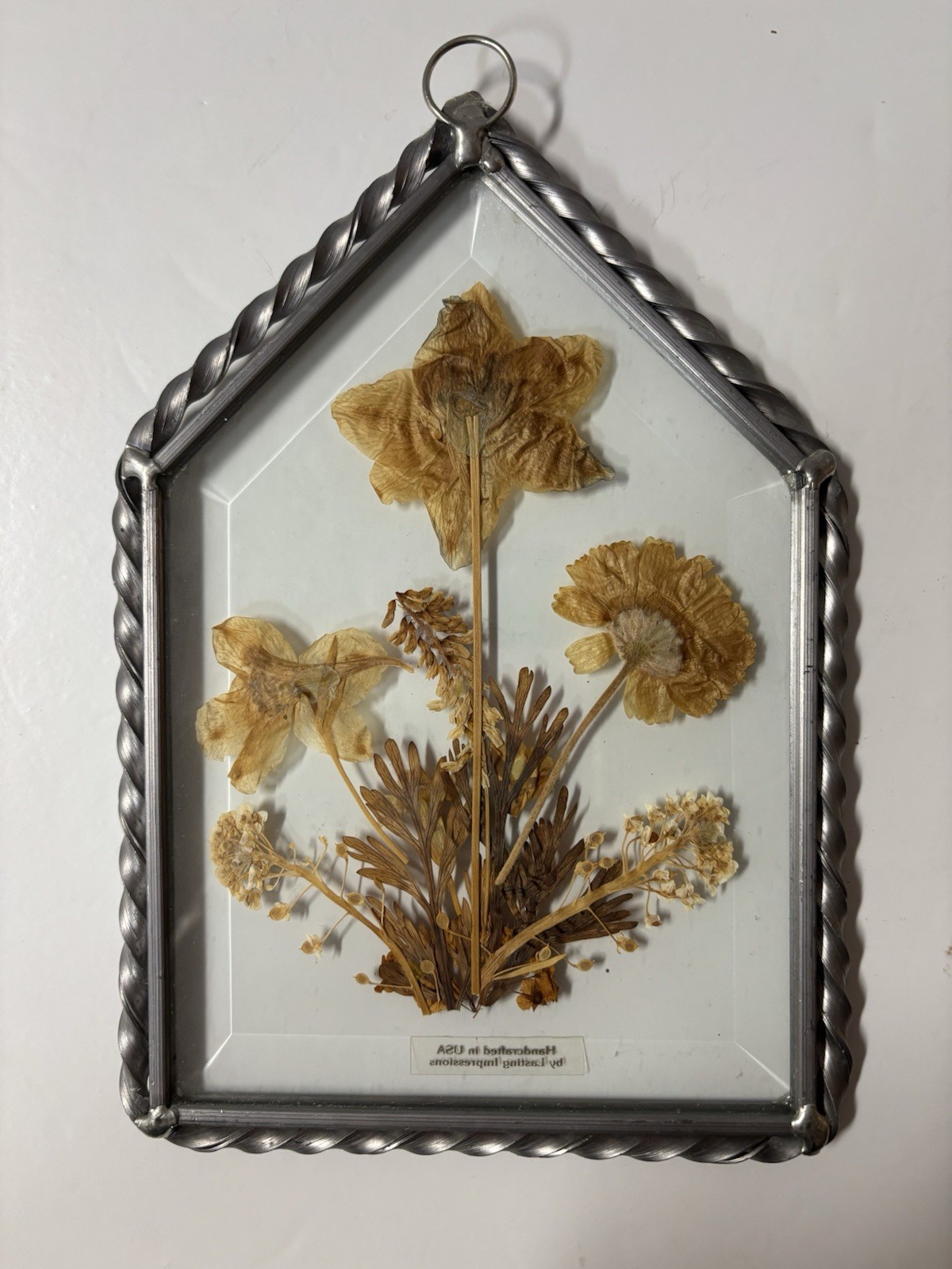 Lasting Impressions Glass Framed Pressed Dried Flowers Wall Decor 7”x5” Vintage