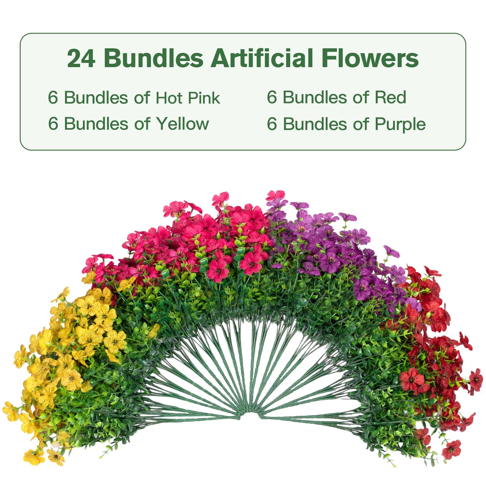 24 Bundles Artificial Flowers for Outdoors Decoration, UV Resistant Faux Silk…