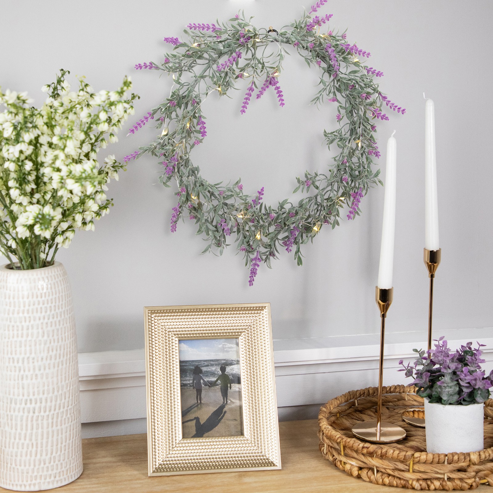 Northlight Artificial LED Lighted Pink Lavender Spring Wreath 16″ White Lights