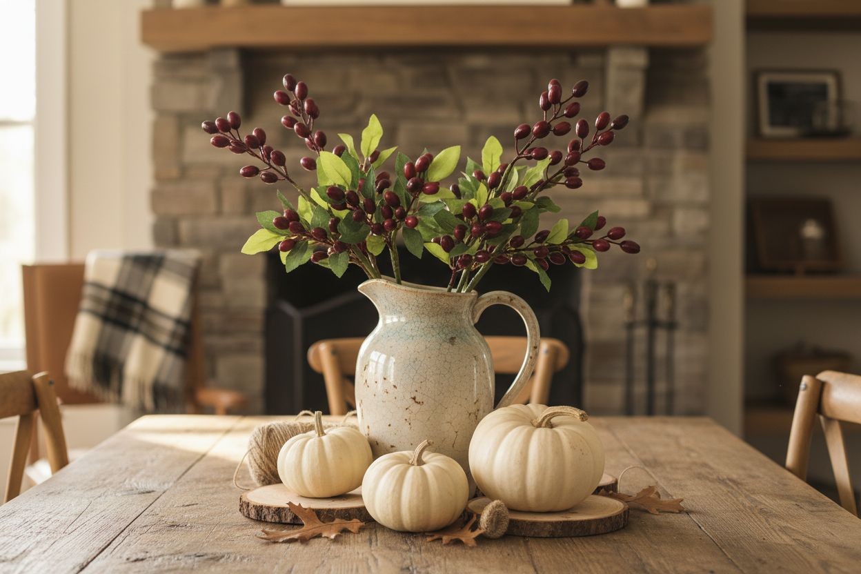 Rustic Red Berry Stem 13.5 Inch Artificial Cranberry Branch Farmhouse Lodge Cabi