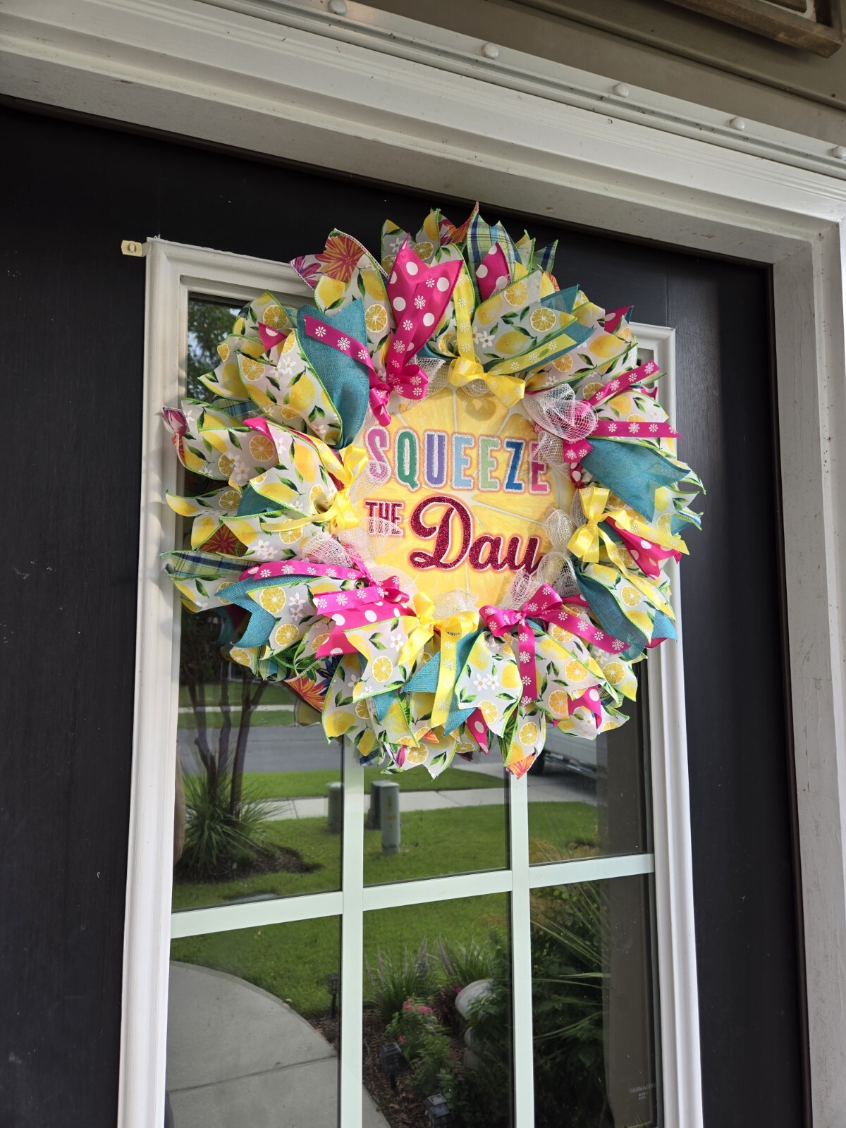 WREATH SQUEEZE THE DAY Spring SUMMER Fall Front Door Wall Decor BIG bright every