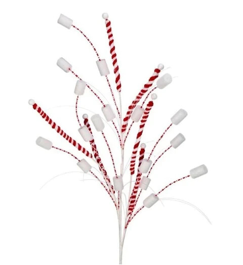New Christmas Retro Vintage PEPPERMINT CANDY CANE MARSHMALLOW STEM Pick Branch