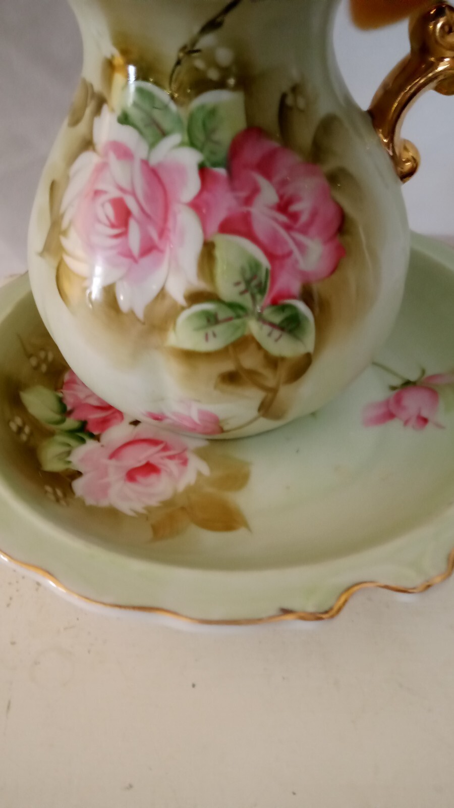 Vintage Lefton Bowl And Pitcher Filled With Beautiful Silk Flower Arrangement