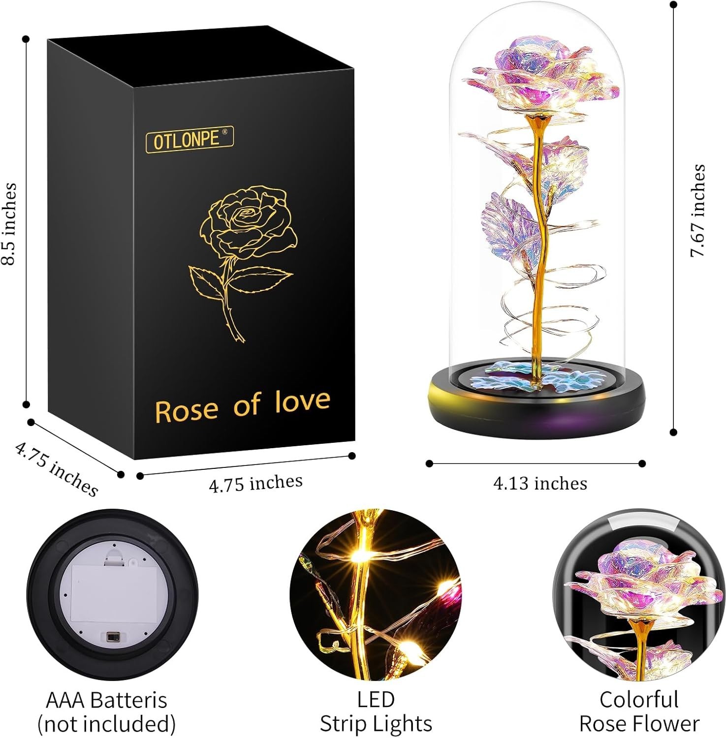 Handcrafted Colorful Rose in Glass Dome – The Ultimate Everlasting Gift for Her