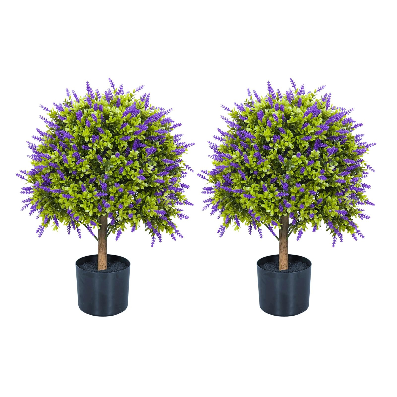 Artificial Lavender Topiary Trees, 2 Set of UV Resistant Fake Evergreen Shrub…
