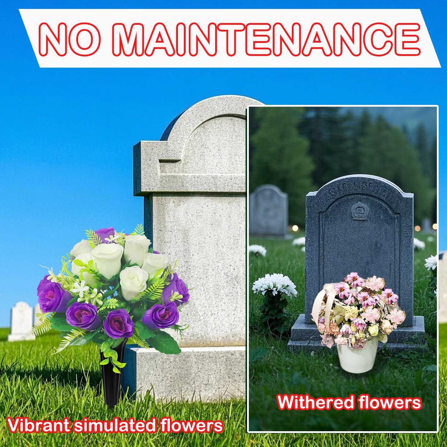 Artificial Cemetery Flowers,Cemetery Flowers for Grave,Outdoor Grave Decorati…