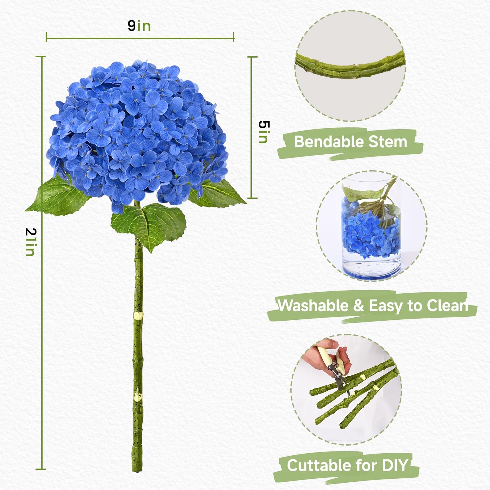3 Pcs Blue Hydrangea Artificial Flowers Latex Real Touch Hydrangea, 21 inch 2…
