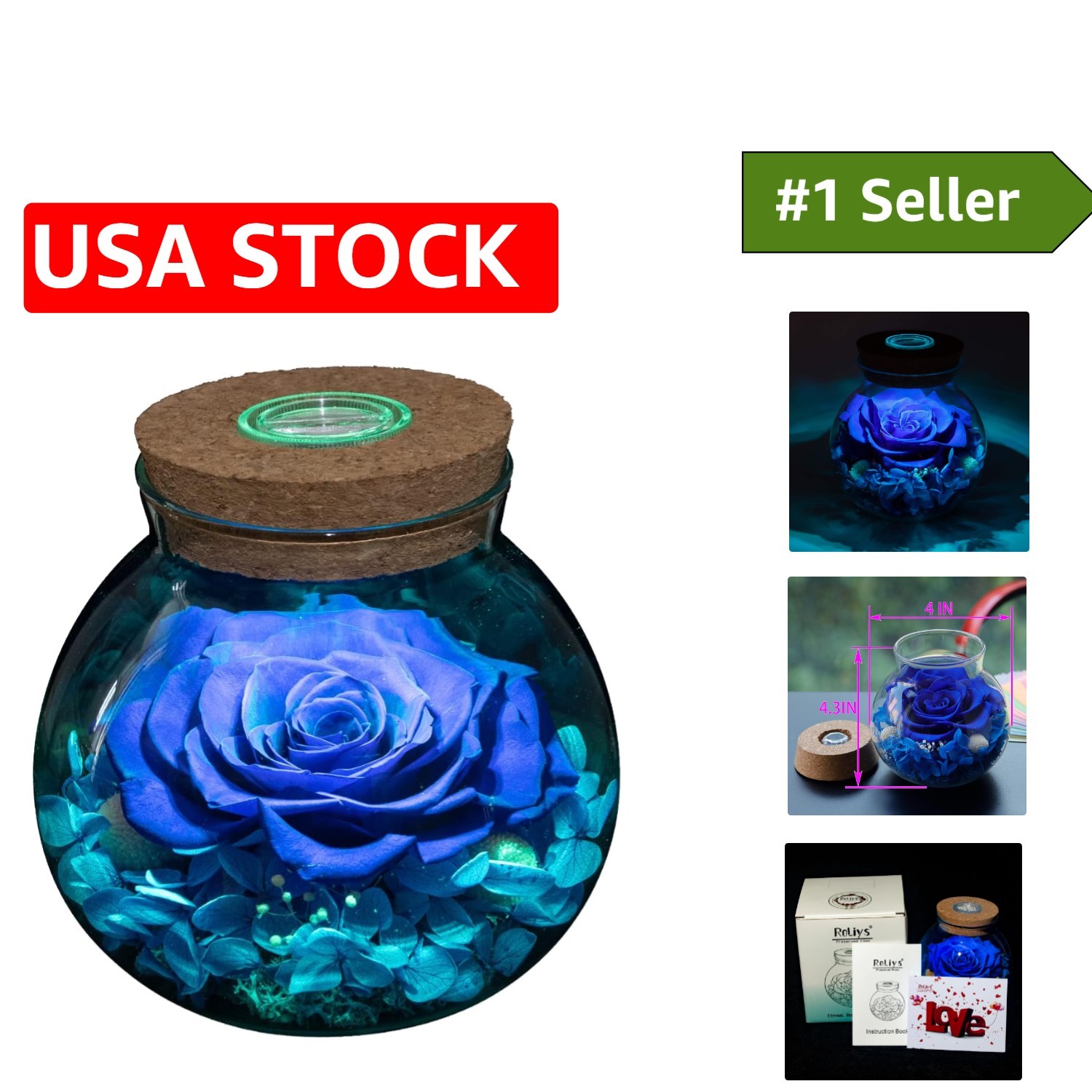 Stunning Eternal Blue Rose with Colorful LED Bottle – Perfect for All Occasions