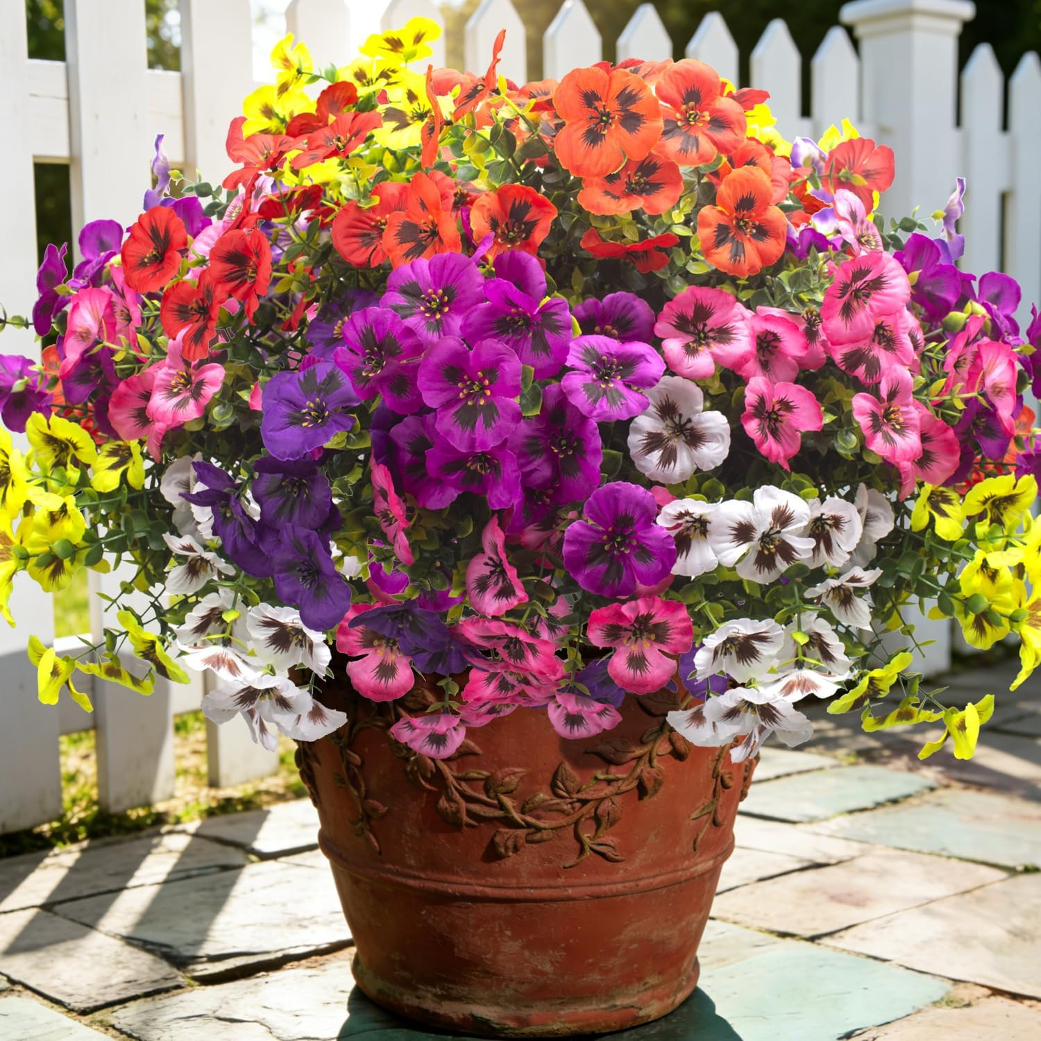 Grunyia 16 Bundles Artificial Pansy Flowers for Outdoor, UV Resistant Fake Silk