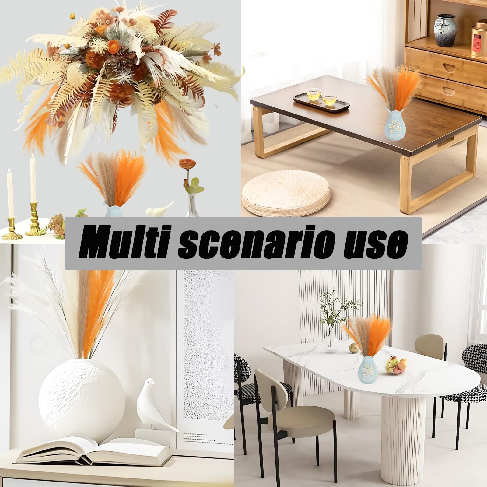 30 PCS Faux Pampas Grass 21.6 Inch Fluffy Artificial Orange Bulrush Bouquet