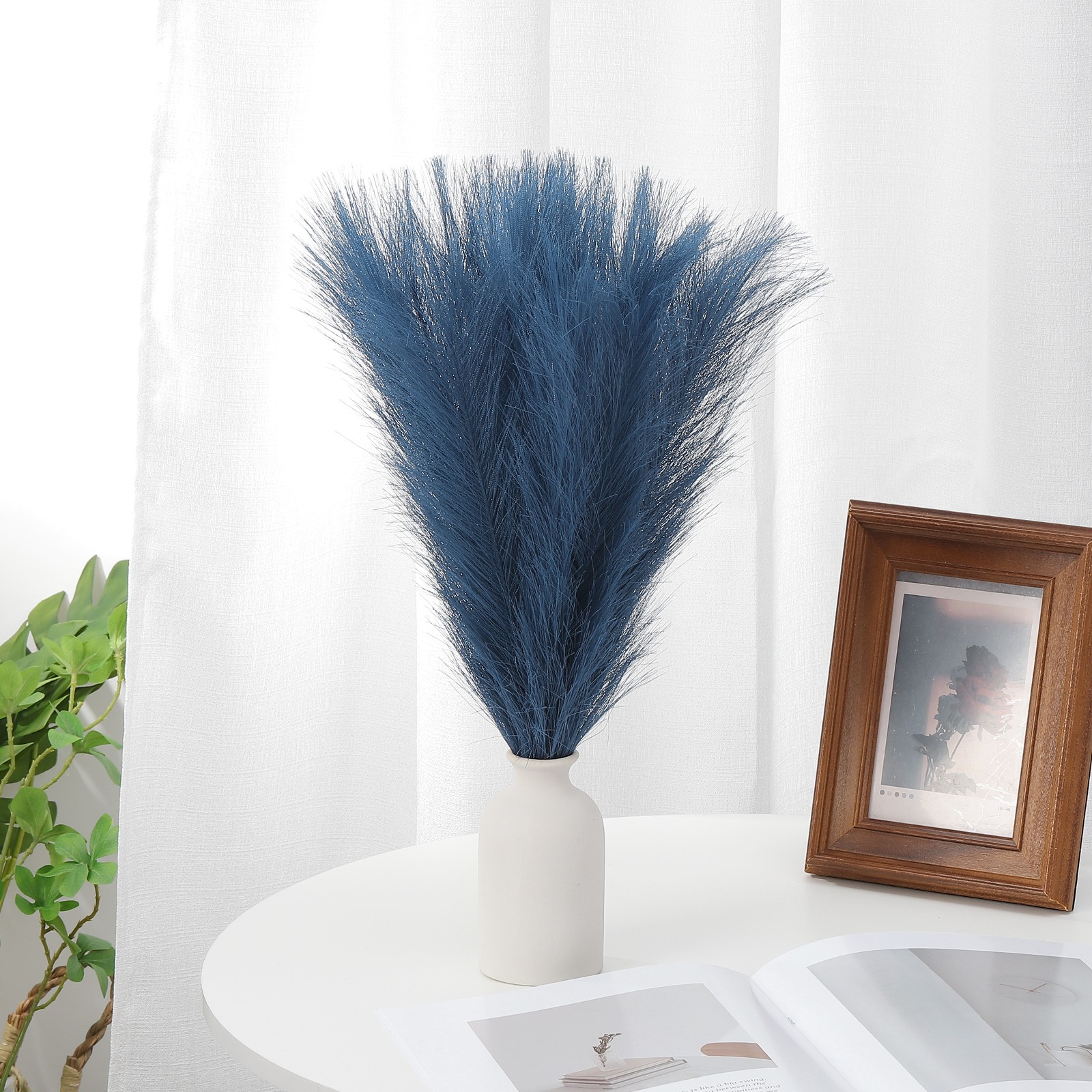 17.7in Pampas Grass Decor, 50pcs Artificial Pampas Grass Bulk, Blue