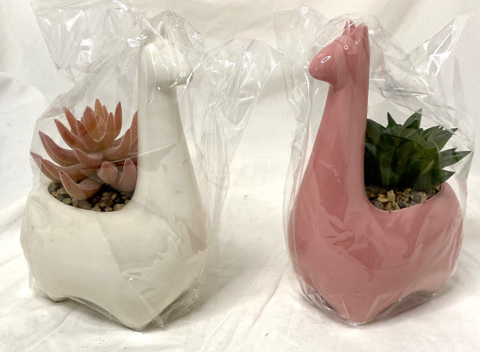 2 – Tenforie Alpaca Shaped Pots with Artificial Succulents Pink & White
