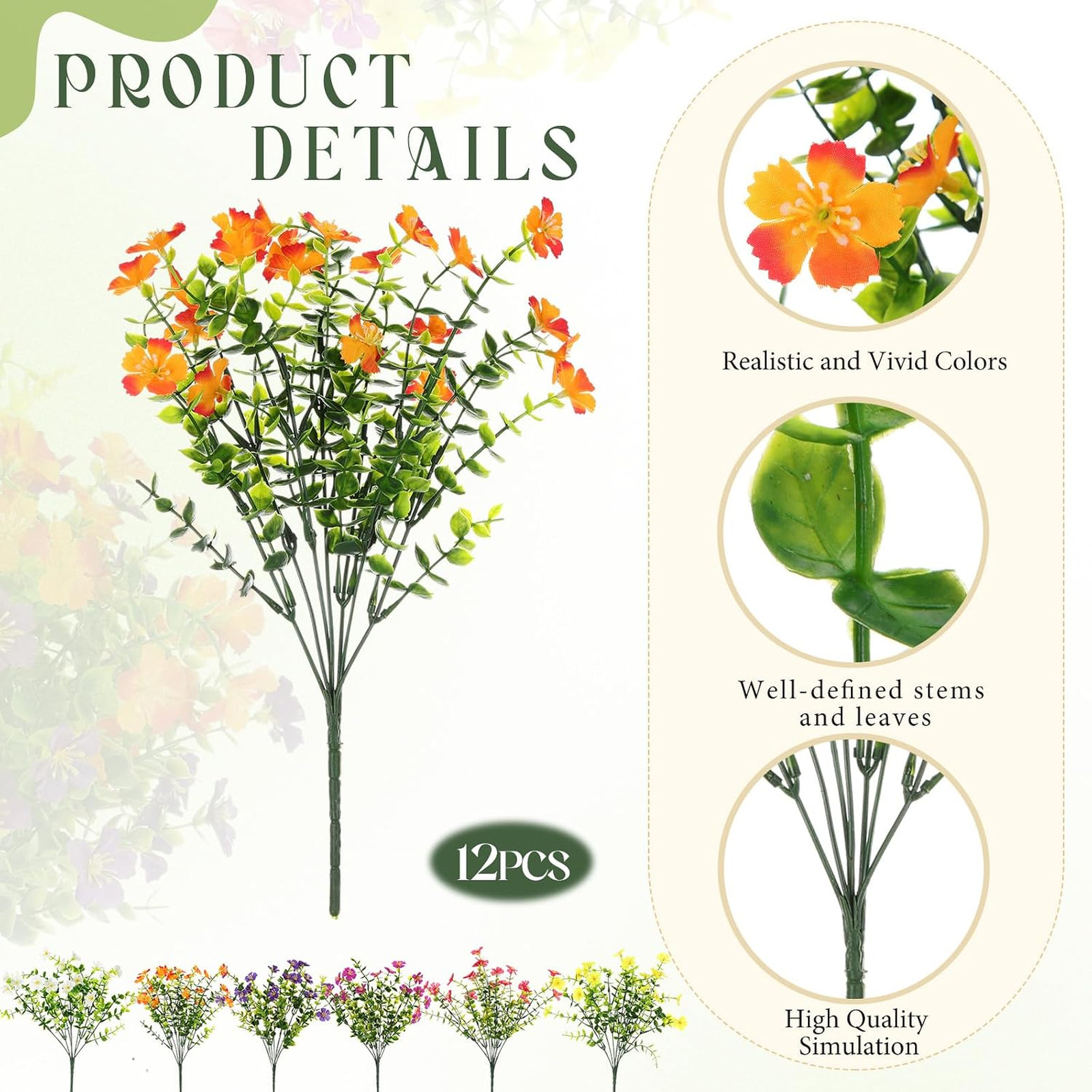 Artificial Flowers Outdoor UV Resistant 12 Pack Faux Eucalyptus Fake Flowers in