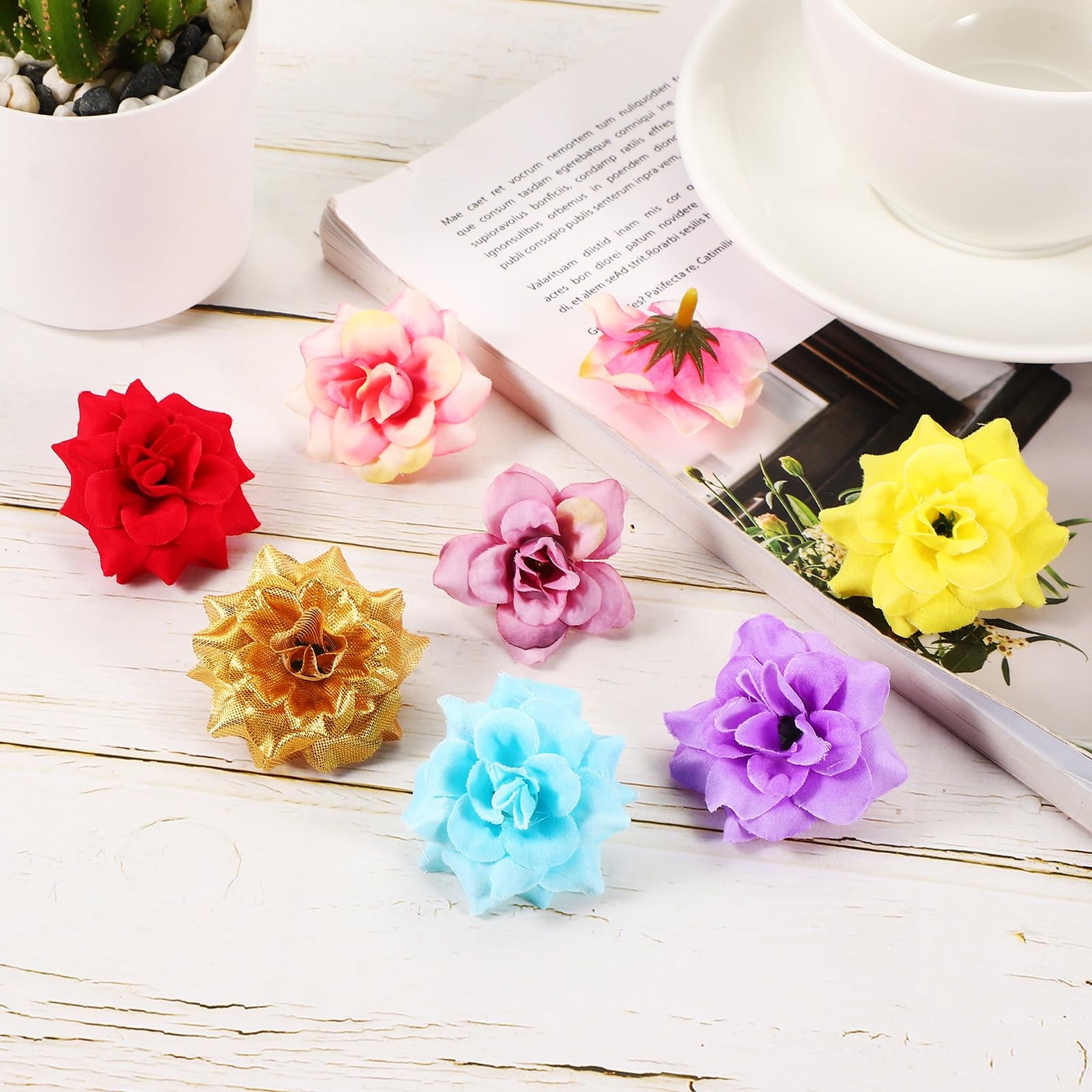 PATIKIL 1.77 Inch Artificial Roses Head, 100 Pcs Fake Flowers Wedding Faux Flowe