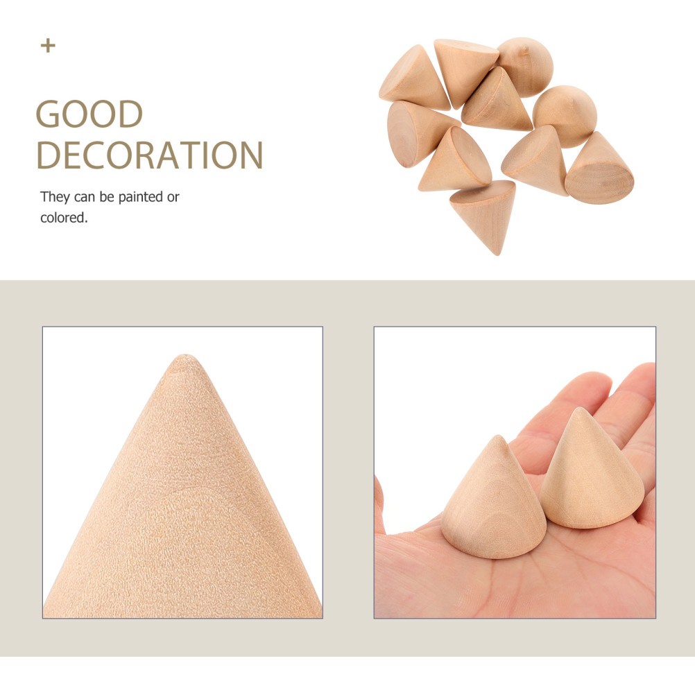 10Pcs Wood DIY Cone Craft Beige Unfinished Ornament for Painting and Staining