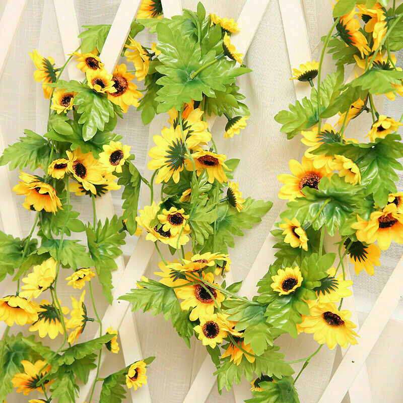 240cm Artificial Silk Sunflower Ivy Vine with Green Leaves Hanging Garland