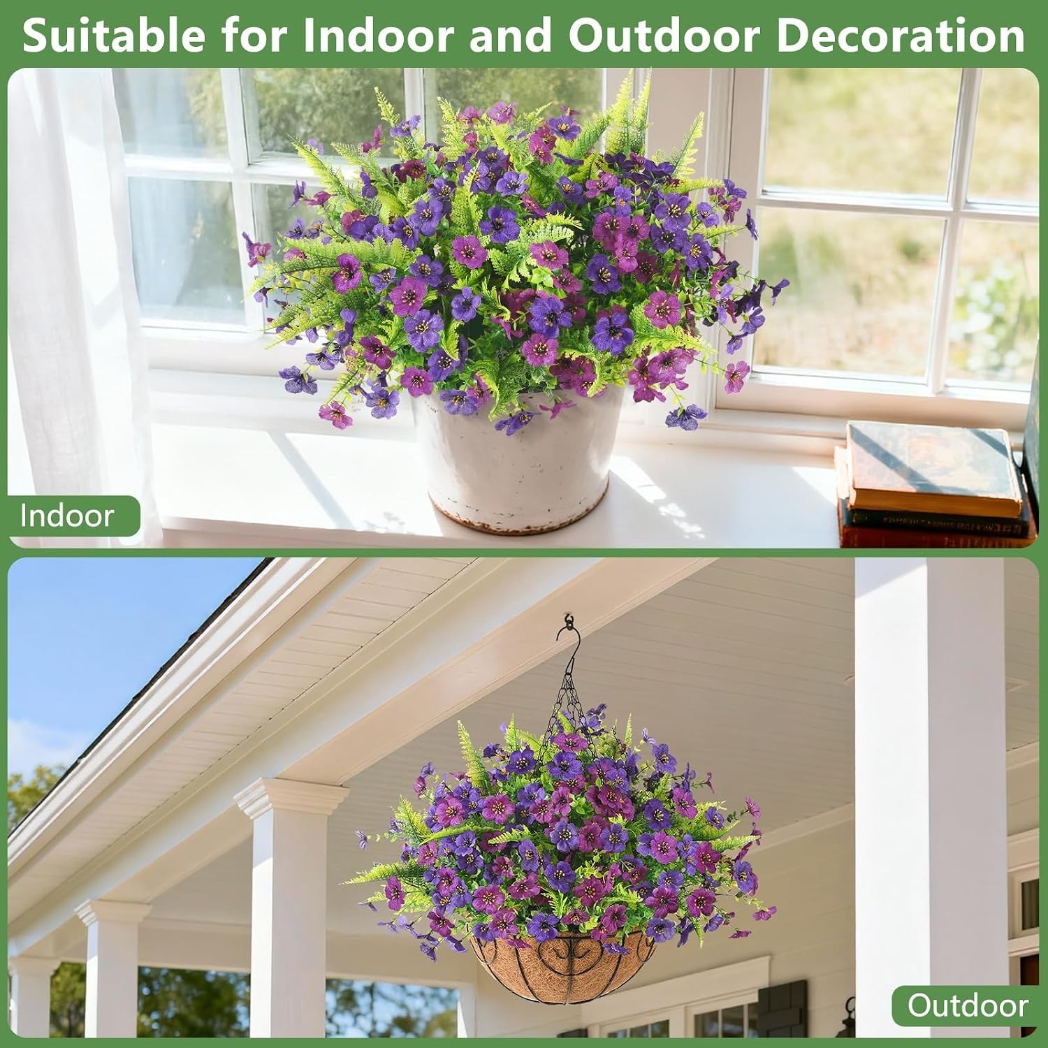 Realistic 12-Bundle Artificial Flowers with Ferns for All-Season Outdoor Display