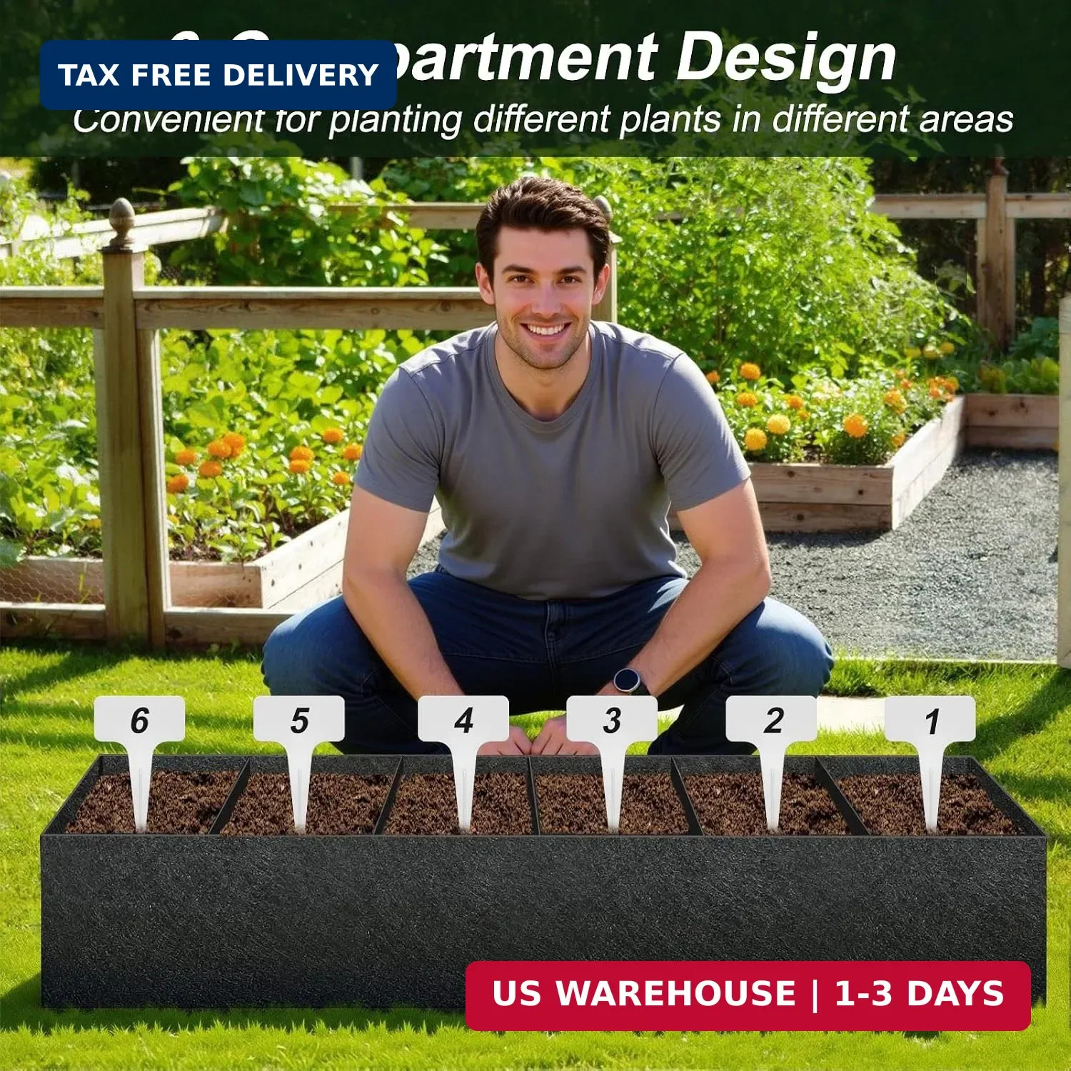 2PCS 12x2x1ft Fabric Raised Garden Bed Outdoor Patio 6 Grids Raised Planter Box