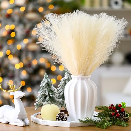 50 Pcs Christmas Pampas Grass Tree Decor 16.5 Inch Boho Faux Pampas Grass Ivory