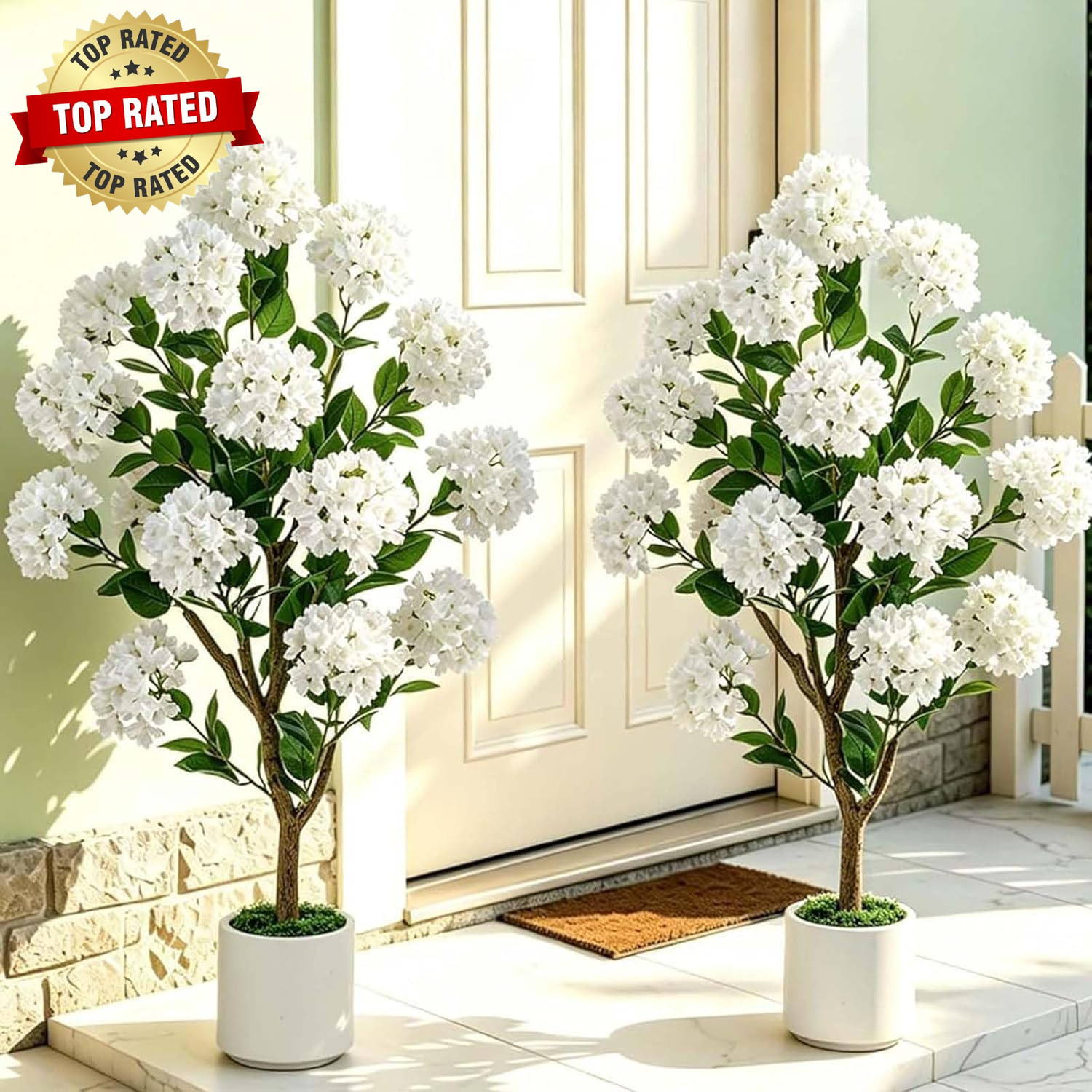 Artificial Flower Tree for Porch: 3.6Ft White Crape Myrtle, 2Pcs | Realistic Sil