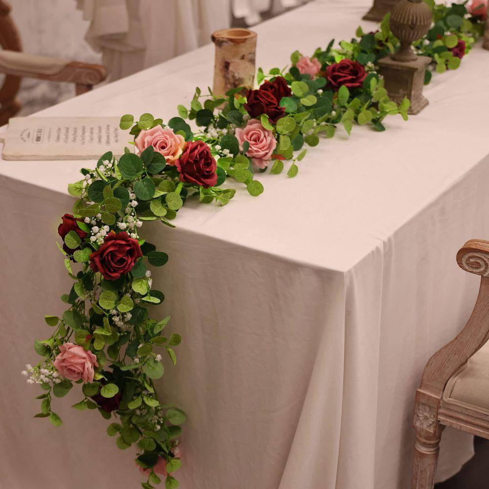 5.91 Ft. Red Indoor/Outdoor Artificial Rose Gypsophila Flowers for Wedding, Part