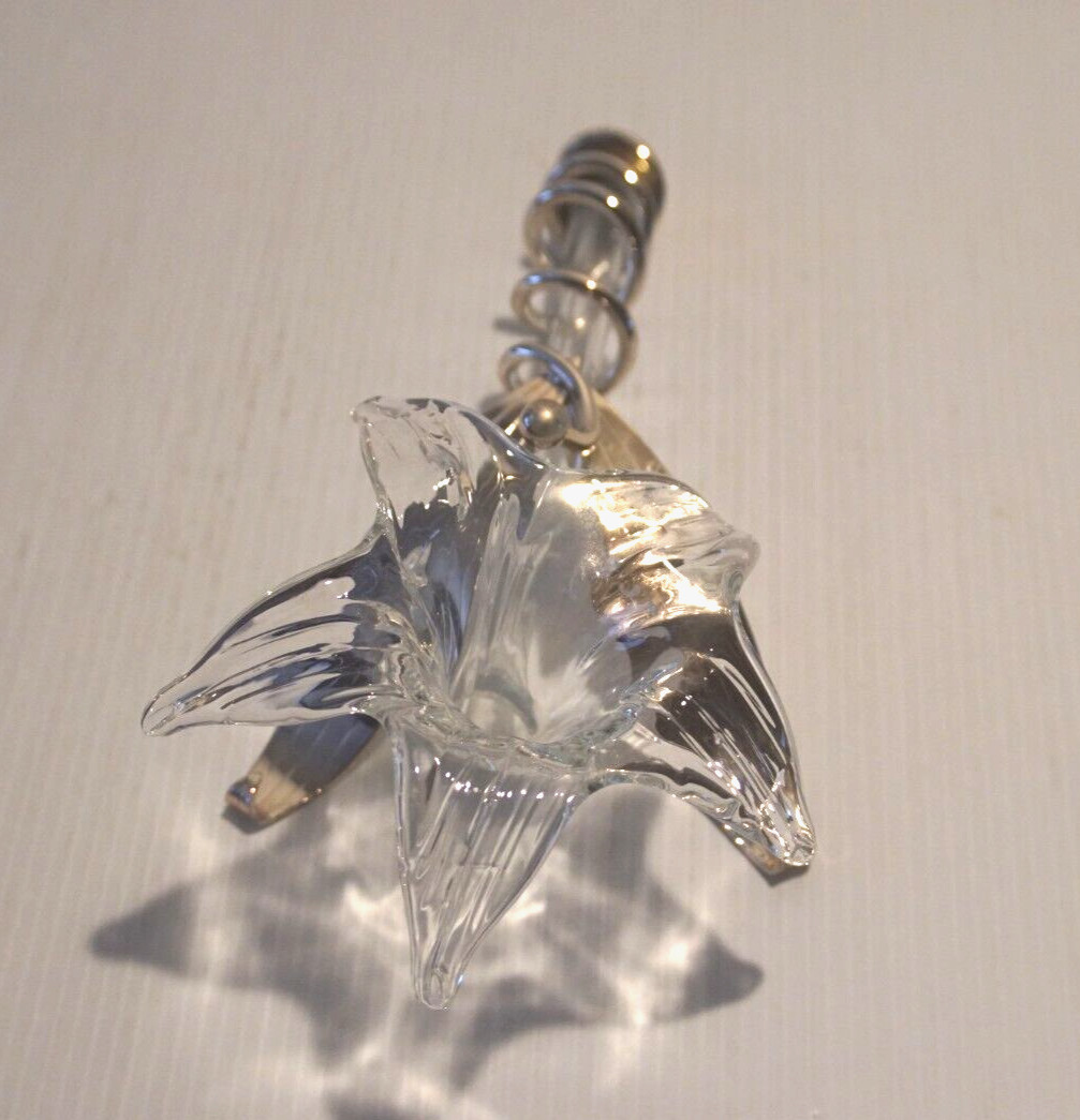Vintage Blown Clear Glass Flower & Silver Plate Stand/Holder, 12″ Art Deco Syle