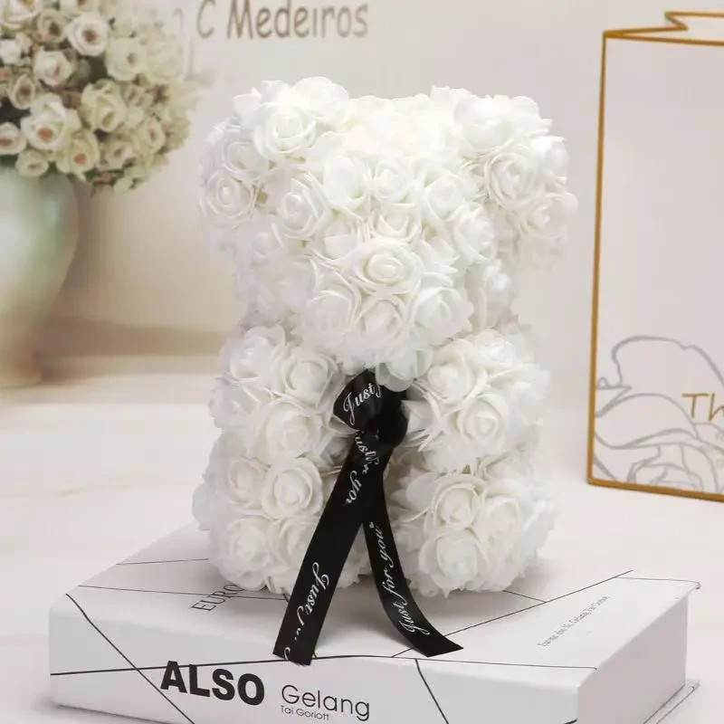 1pc 10inch Artificial Flower Floral Rose Teddy Bear Romantic Valentines Day Gift