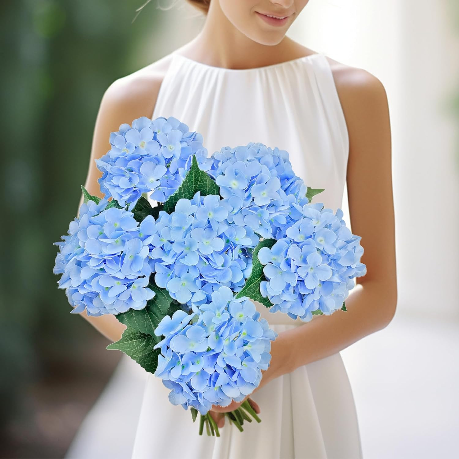 6PCS Blue Hydrangea Artificial Flowers, Bulk Silk Fake Flower with Stems, Faux H