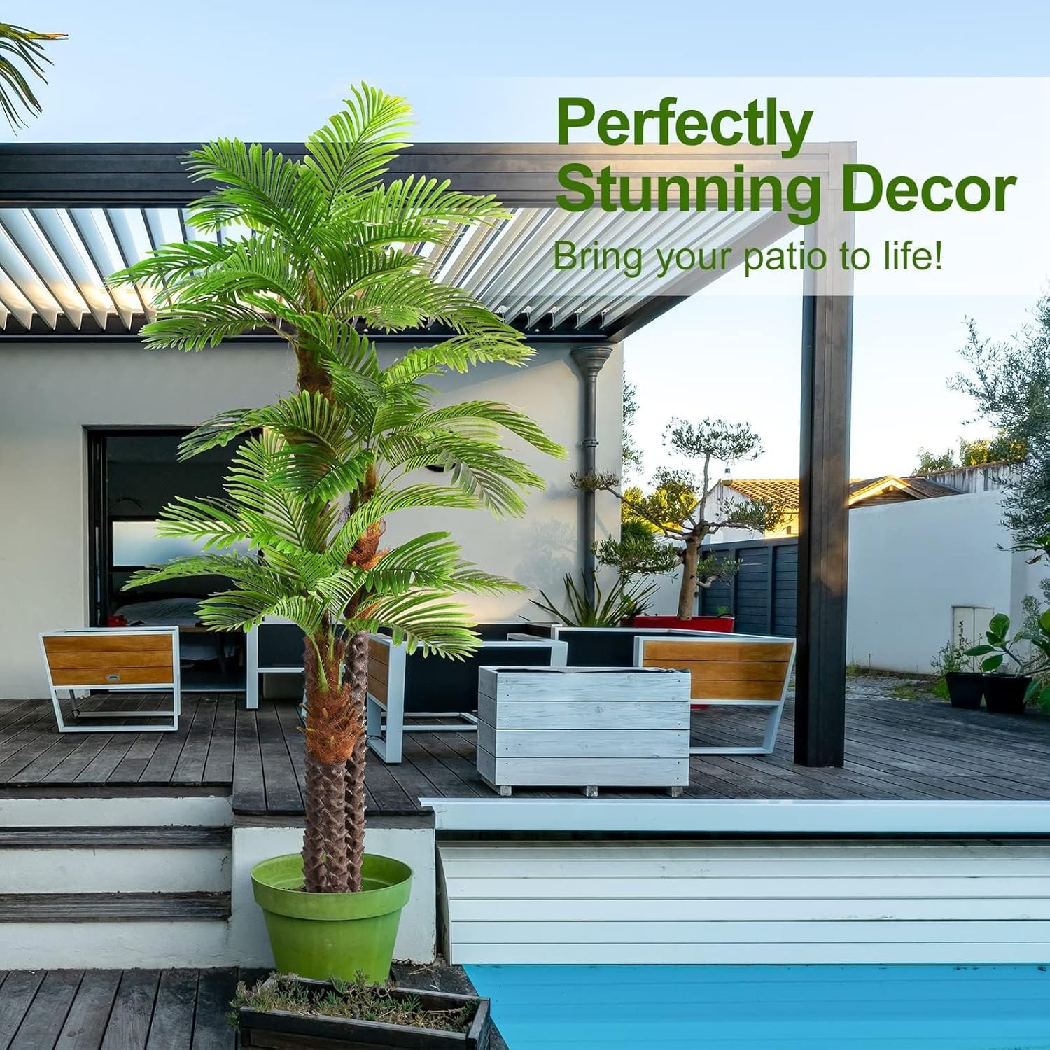8.5ft Tall Artificial Triple Phoenix Palm Tree UV Resistant Large Fake Silk