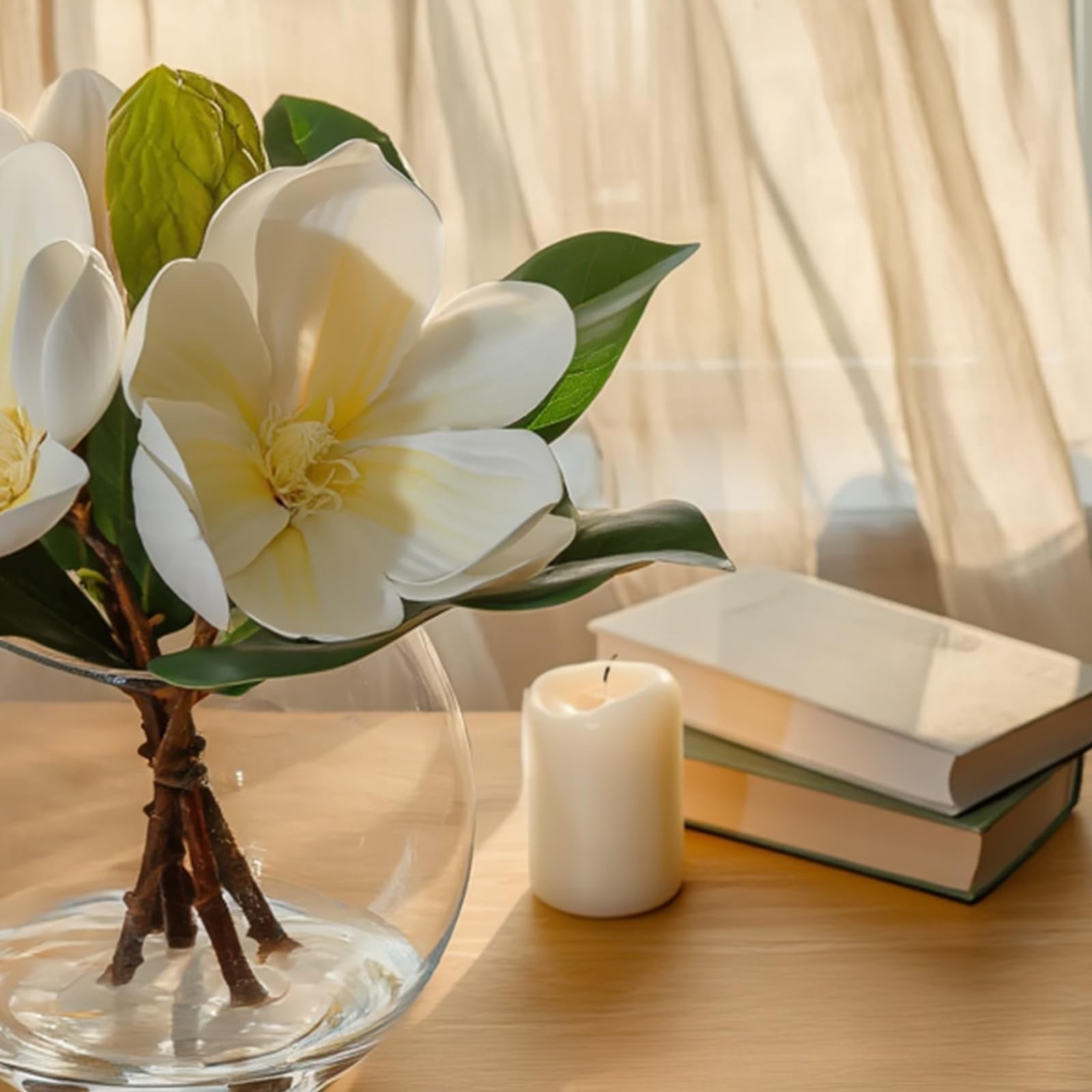 White Magnolia Artificial Flowers with Vase Fake Magnolia Flowers Indoor Real…