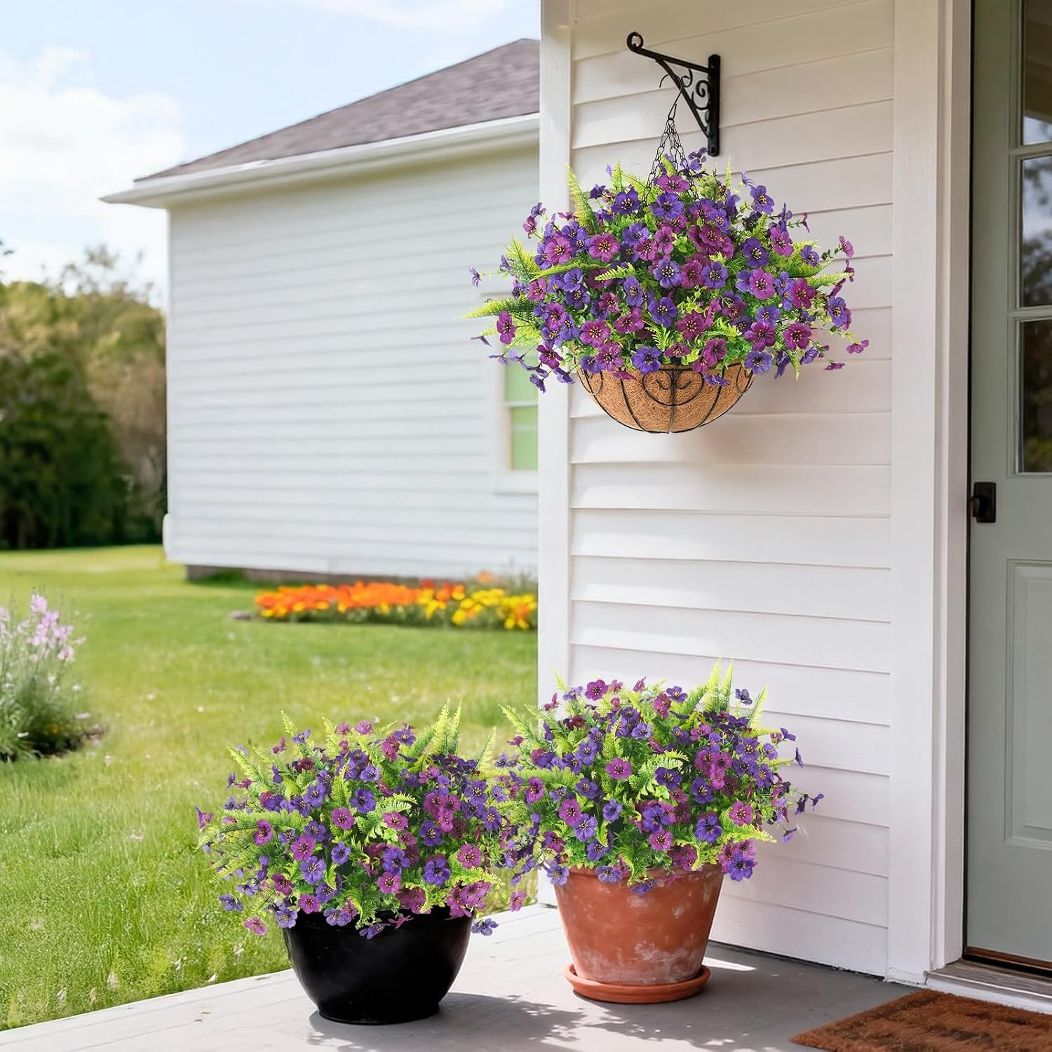 Realistic 12-Bundle Artificial Flowers with Ferns for All-Season Outdoor Display